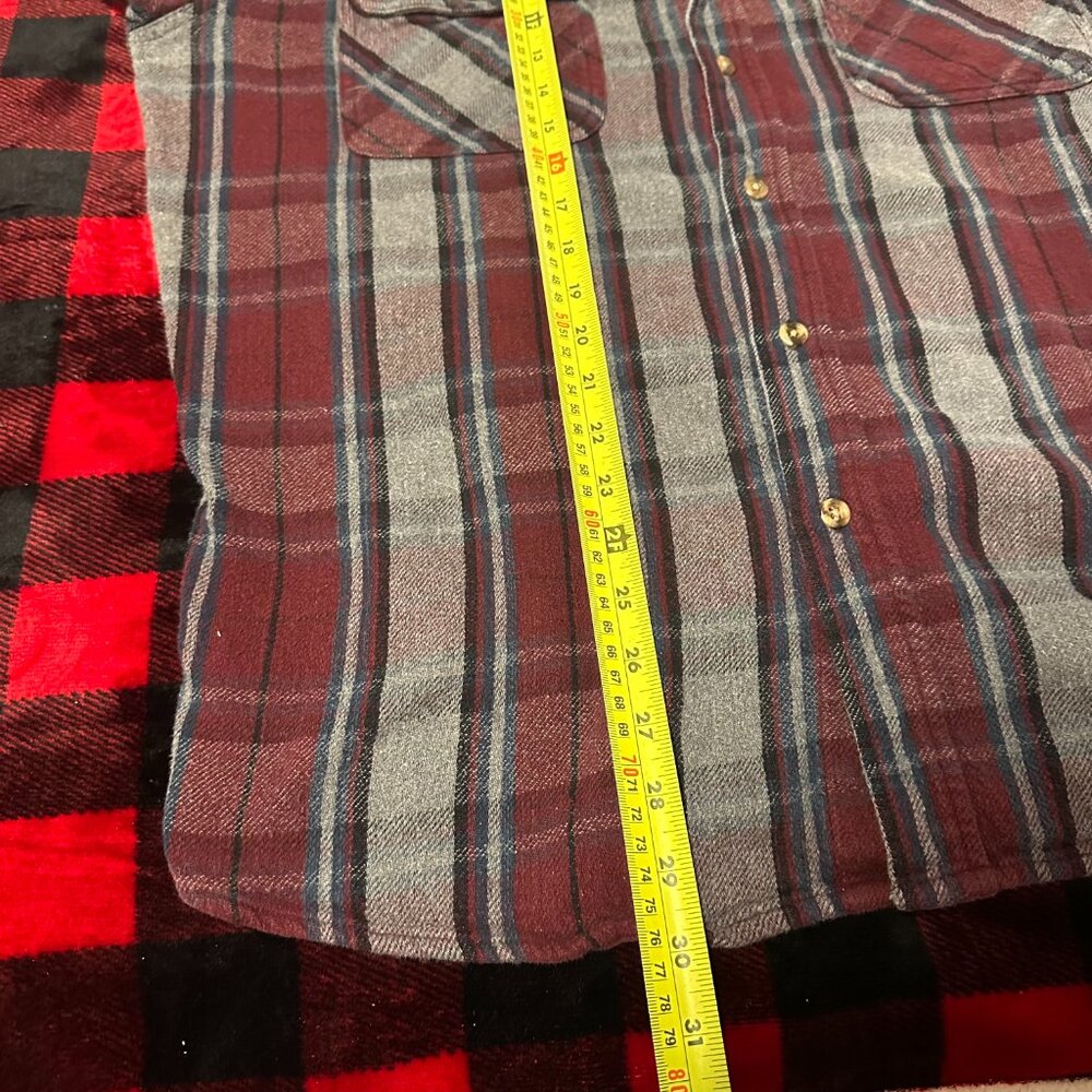 Sands Point Casual Button Down Mens XL Burgundy Plaid Rugged Flannel Shacket - Picture 5 of 5